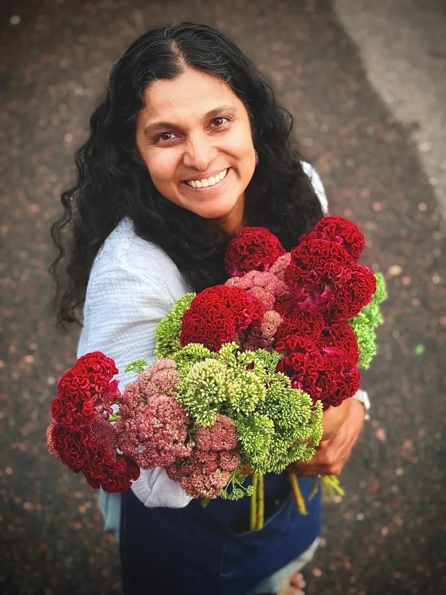 Liz Chandy arranging flowers